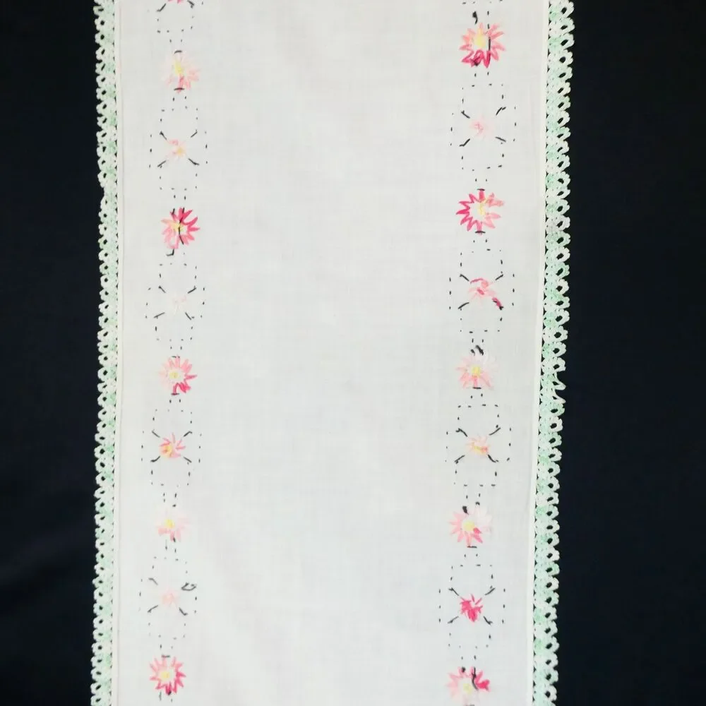 Set‎ of 4 Vintage Embroidered Linens Table Dresser Oval Rectangle Crochet Edge